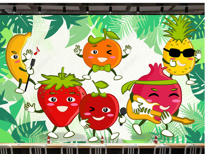 可爱卡通蔬菜水果店餐厅工装背景墙壁画
